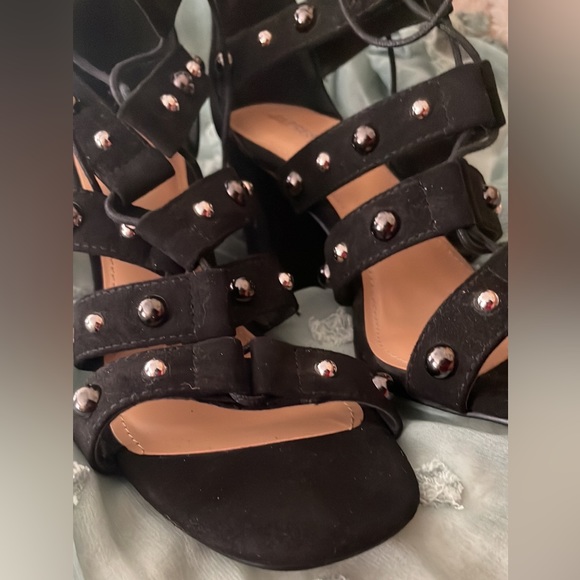 Express Black and Silver Strappy Heels with Studded Details - Picture 2 of 9